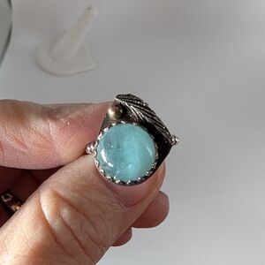 Artisan Oxidized Silver Ring with Natural Blue Stone
